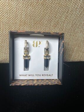 Gold Tone Black Crystal Drop Earrings